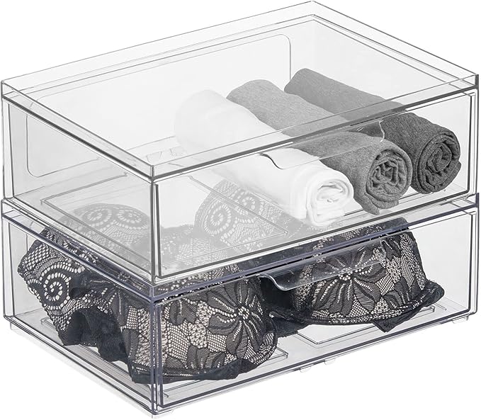 mDesign Plastic Wide Stackable Closet Storage Organizer Bin Containers by mDesign
