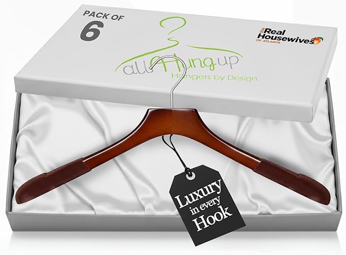 Premium Luxe Wooden Hangers for Women, Wide Shoulder Design for Dresses by AllHungUpHangers