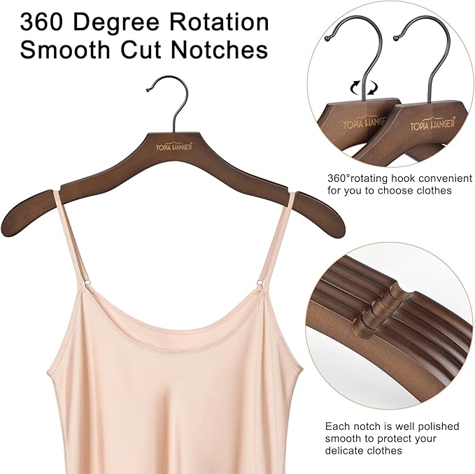 TOPIA HANGER Wooden Coat Hangers 12 Pack, Premium Wood Suit Sweater No Shoulder - Image 6