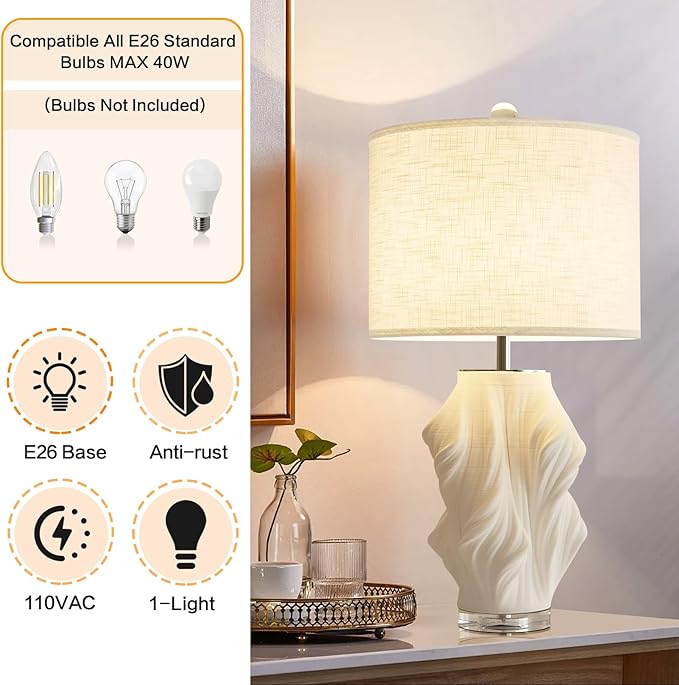 Modern Plug in Large Ceramic Table Lamps White Table Lamp - Image 5