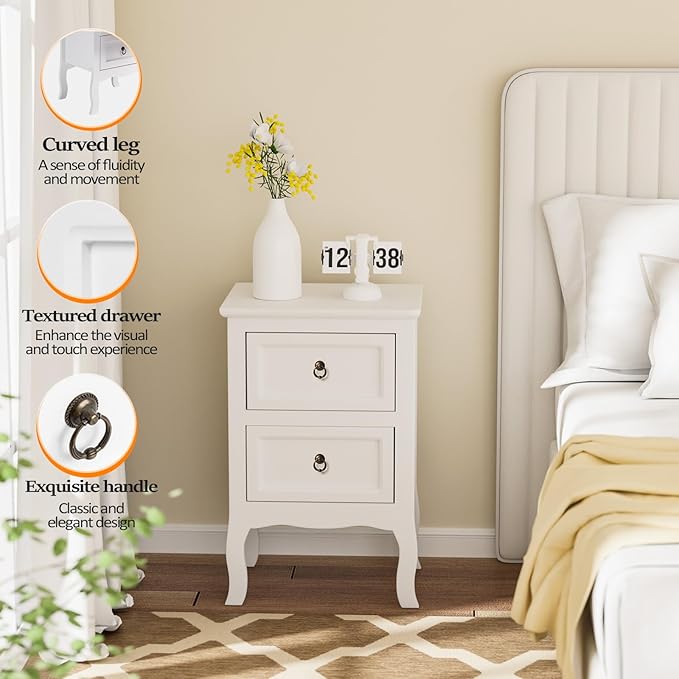Bonnlo White Nightstands Set of 2, Tool-Free Setup Nightstand, 2 Drawer Night - Image 7
