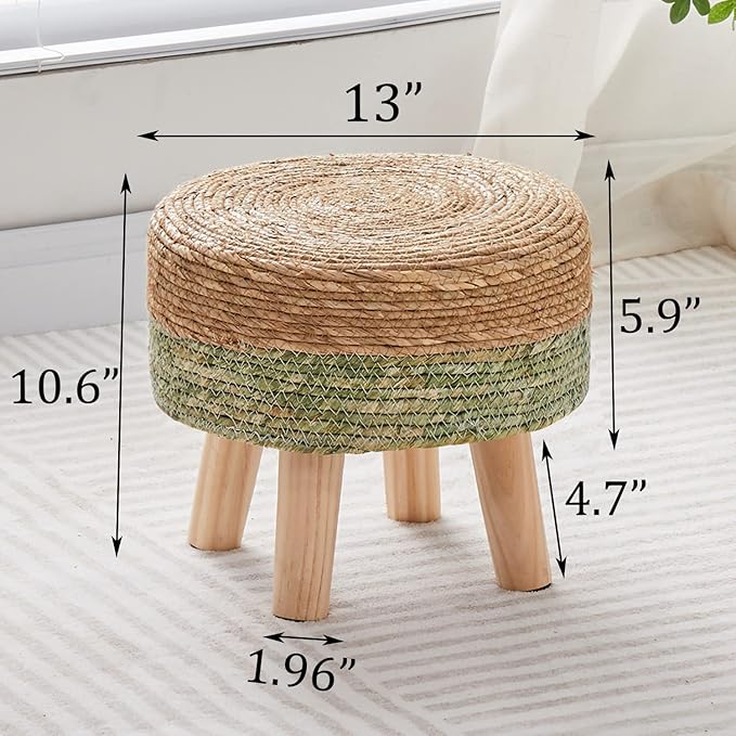 Wimarsbon Round Foot Stool Natural Seagrass Poufs Ottoman Hand Weave Footrest - Image 3