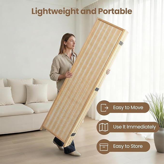 5 Panel Room Divider and Extra Wide Folding Privacy Screen, Bamboo Room Divider - Image 6