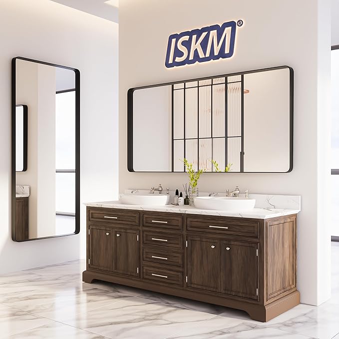 ISKM Black Bathroom Mirror for Wall 48" x 40" Matte Black Framed Vanity Mirror - Image 7