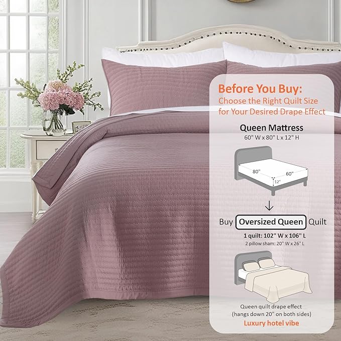 Oversized Queen Quilt Set 102"x106" – Soft Washed 3-Layer Lightweight Bedspread - Image 3