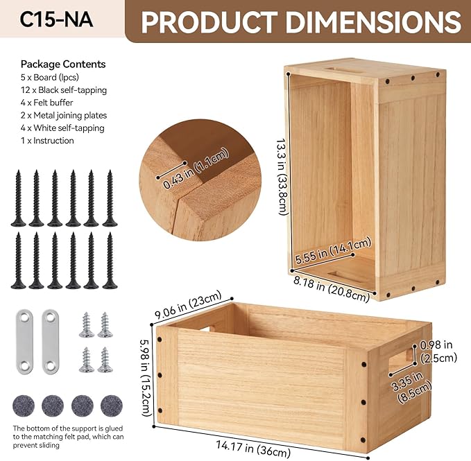 KIRIGEN Stackable Wood Storage Cube /Basket/ Bins Organizer - Image 6