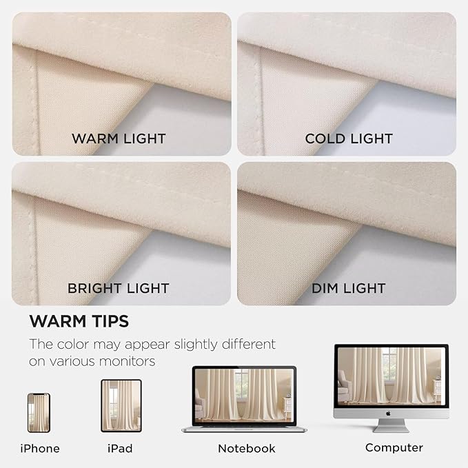 Joydeco Velvet Curtains White Blackout Curtains Thermal Insulated 120 inches - Image 6