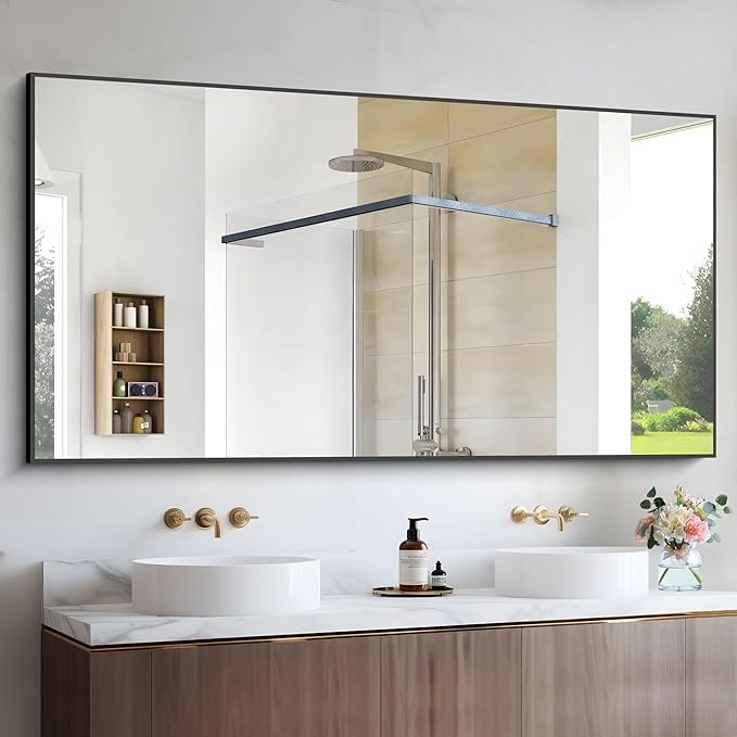 Black Bathroom Mirror for Wall, 60x30 Inch Rectangle Mirrors - Image 9