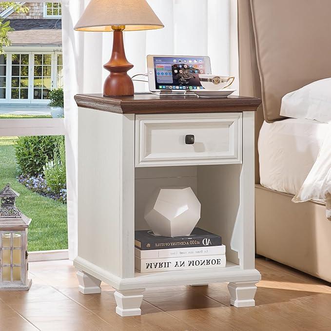SAVOR LIFE Farmhouse End Tables Living Room Set of 2, Rustic Wood Nightstand - Image 2
