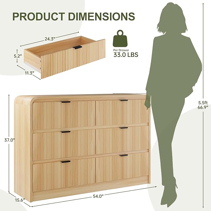 FURSUN Fluted 6 Drawers Dresser - Image 2