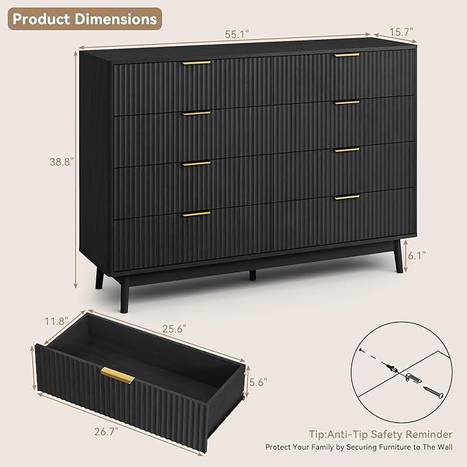 CARPETNAL Fluted 8 Drawer Dresser - Image 2