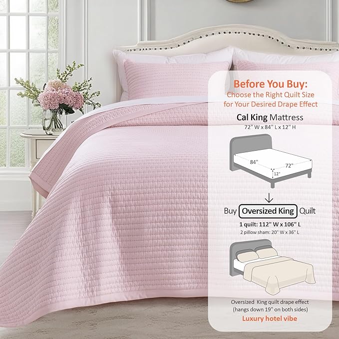 Oversized King Quilt Set 112"x106" – Soft Washed 3-Layer Lightweight California - Image 3