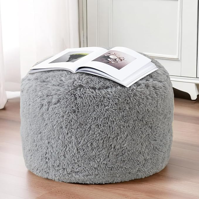 HIGOGOGO Round Stuffed Pouf Ottoman, Long Faux Fur Poufs - Image 5