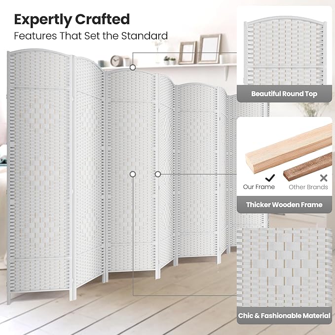 Folding Room Divider, Weave Fiber Privacy Screen, Extra Wide Room Screen - Image 2