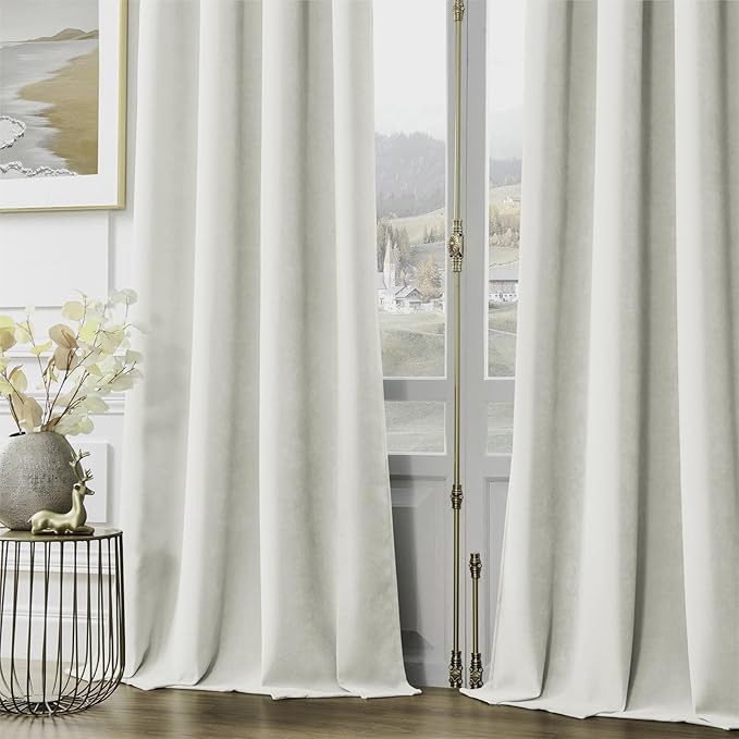 Joydeco Vanilla Grey Velvet Curtains 84 Inches 2 Panels, Luxury Thermal - Image 2