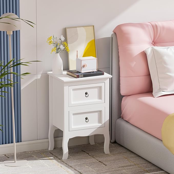 Bonnlo White Nightstands Set of 2, Tool-Free Setup Nightstand, 2 Drawer Night - Image 2