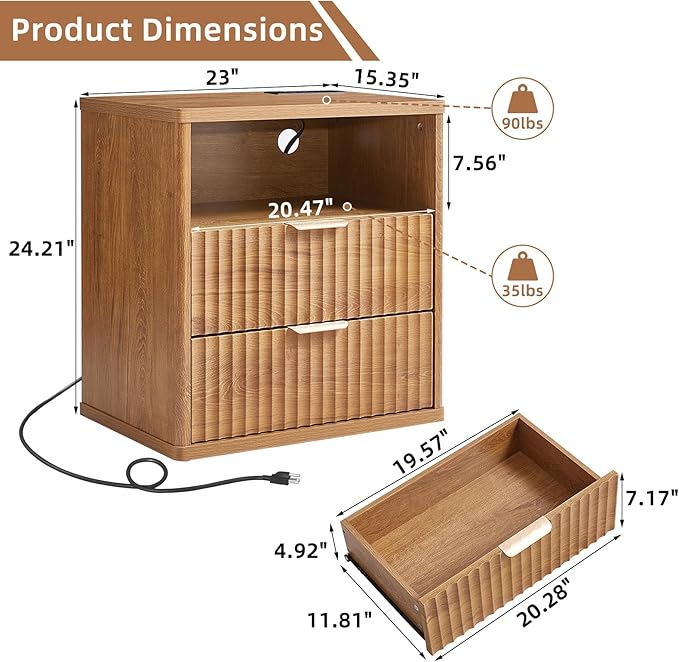 LEYAOYAO Fluted Farmhouse Nightstand Set of 2 - Image 3