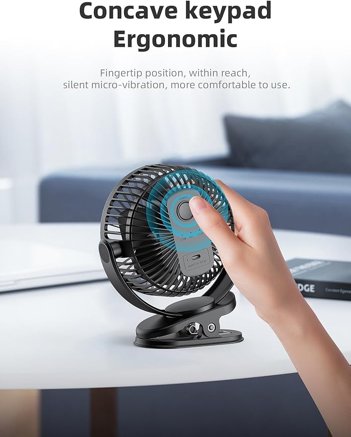 Svinkal USB Portable Clip on Fan, 2400mAh Battery Type-C 6in, 3 Speed 720° - Image 7