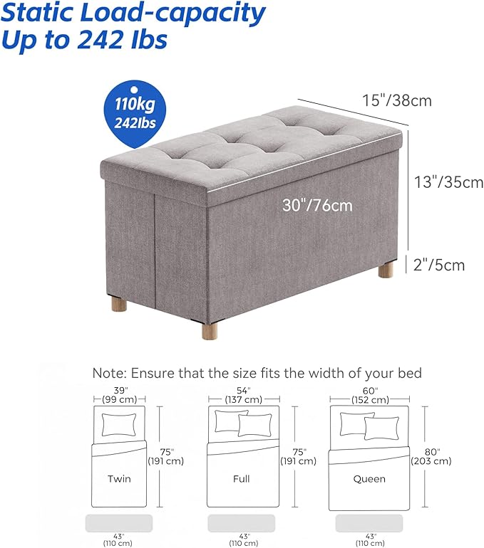 BRIAN & DANY 30 Inches Folding Storage Ottoman Bench, Ottoman - Image 3