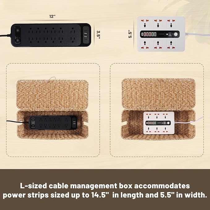 BROWNLILY Cable Management Box, Rattan Style Cord Organizer - Image 4