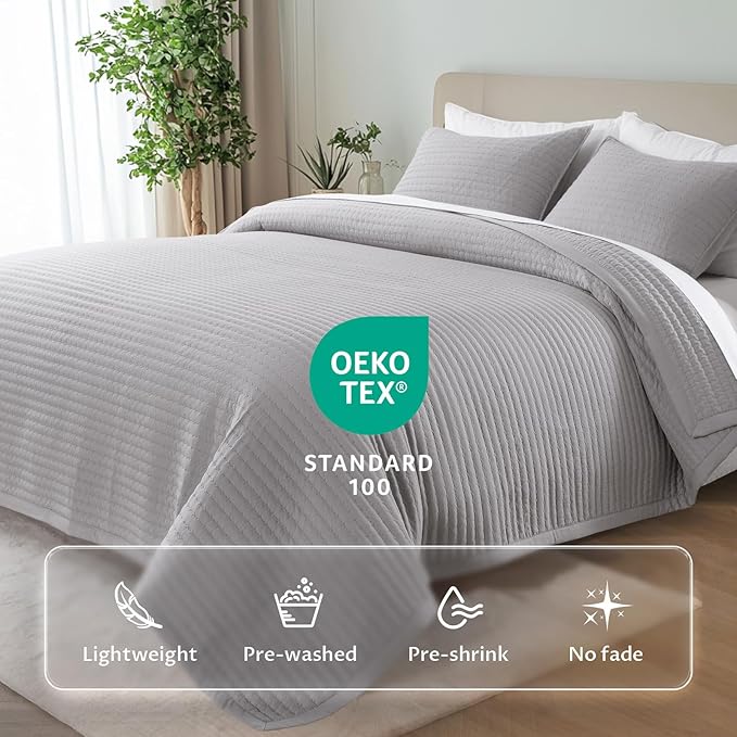 Oversized King Quilt Set 112"x106" – Soft Washed 3-Layer Lightweight California - Image 2
