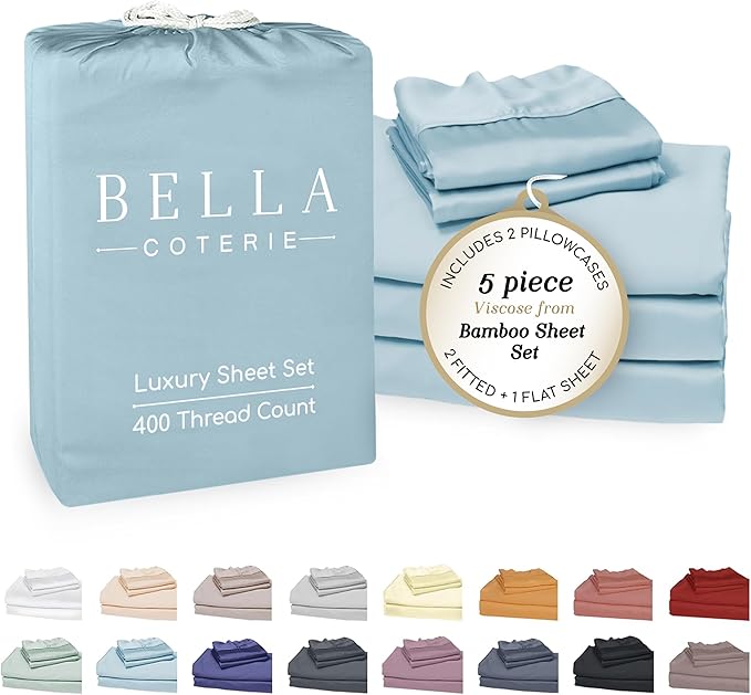 Bella Coterie Luxury Bamboo Viscose Split King Size Sheet Set | 2 Fitted Sheets by BC