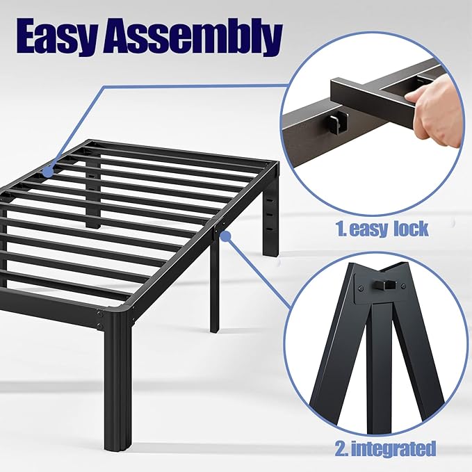Hunlostten 18in Heavy Duty Twin Bed Frame No Box Spring Needed, Metal Platform - Image 4