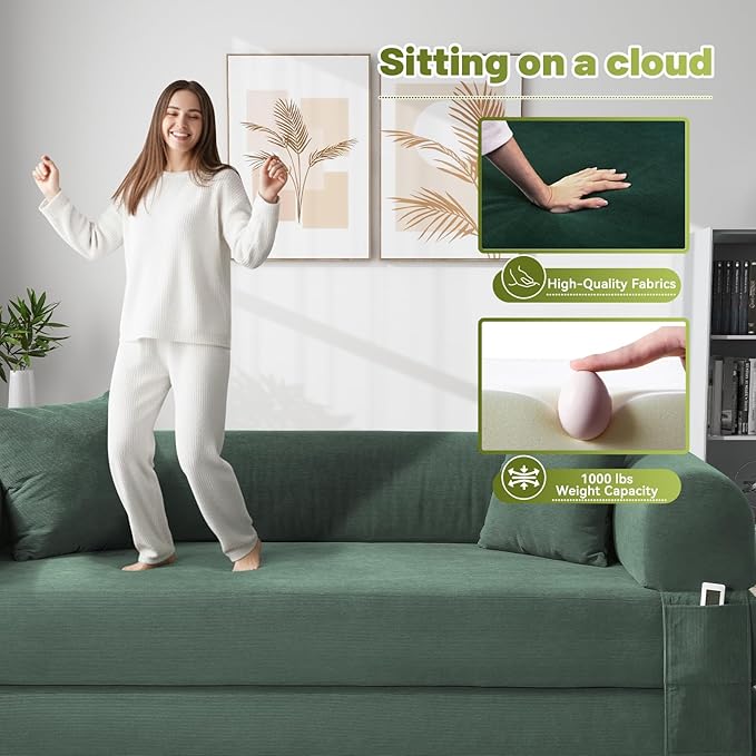 80" Convertible Sofa Bed, Corduroy Folding Sleeper Sofa Bed Queen - Image 6