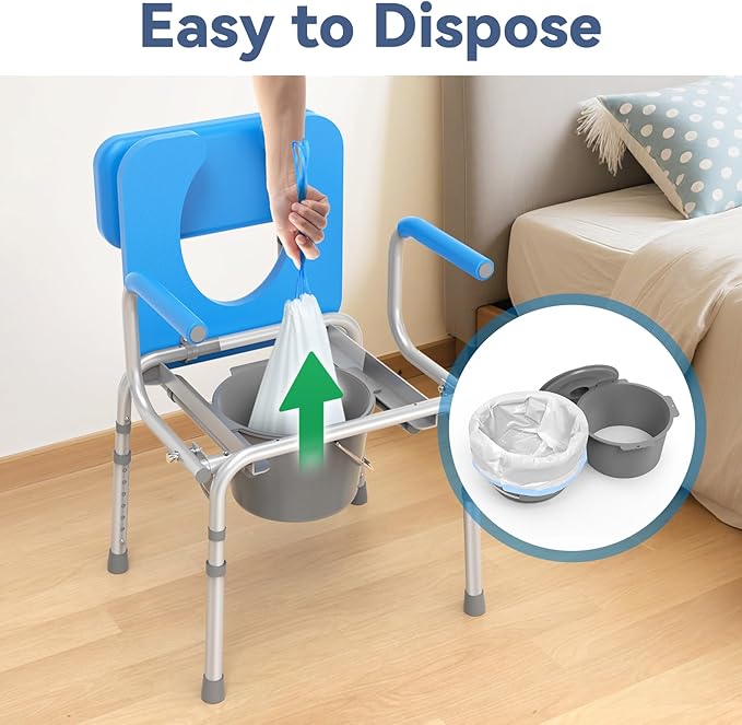 Drop Arm Bedside Commode with Linners, Commode with Padded Seat and Backrest - Image 6