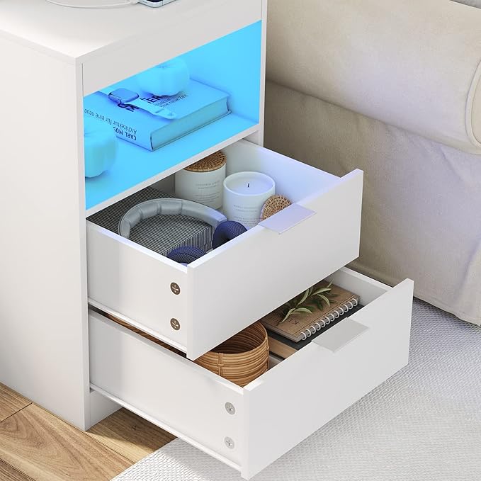 Tiptiper White Nightstand Set of 2, LED Nightstand - Image 7