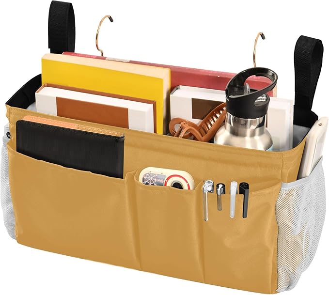 KOPIRIT Mustard Yellow Bedside Caddy Storage Bag Bedside Organizer - Image 3