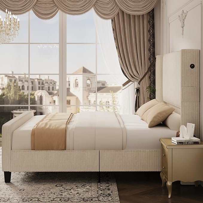King Size Bed Frame and Headboard, Upholstered King Bed Frame - Image 7
