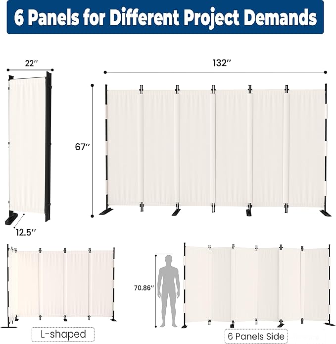 Room Divider, 6 Panel Upgraded Folding Privacy Screen, 132” Highly Secretive - Image 6
