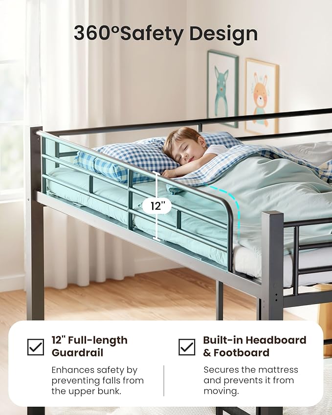 Queen Over Queen Bunk Bed for Adults & Teens, Heavy Duty Metal Bunk Bed - Image 3