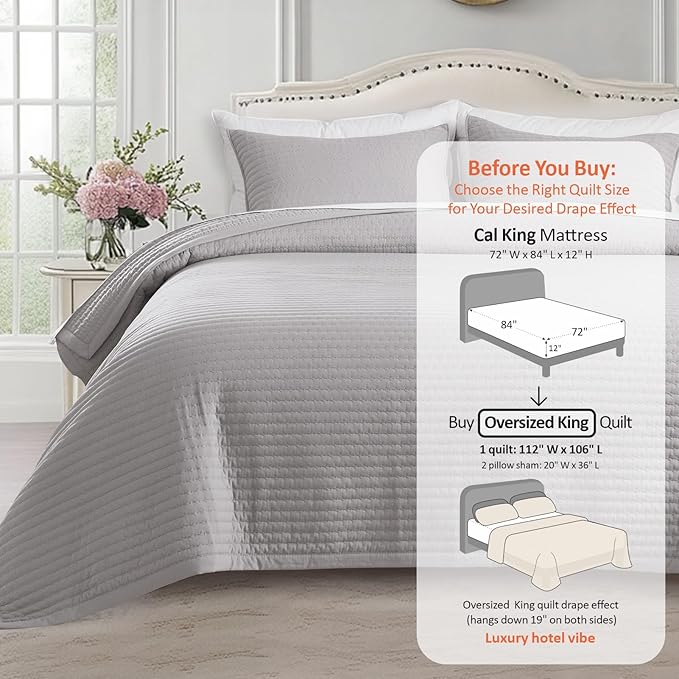Oversized King Quilt Set 112"x106" – Soft Washed 3-Layer Lightweight California - Image 3