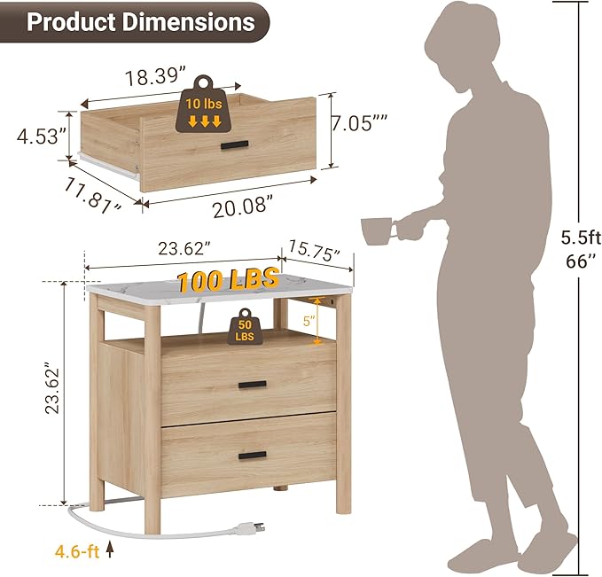 FavourLife Night Stand Set 2, Modern Nightstand - Image 2