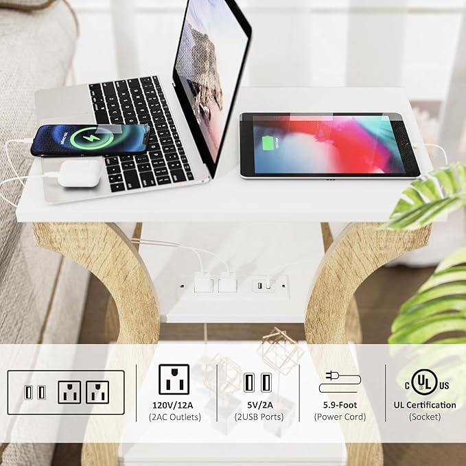 End Table with Charging Station, Side Table with USB Ports and Outlets - Image 7