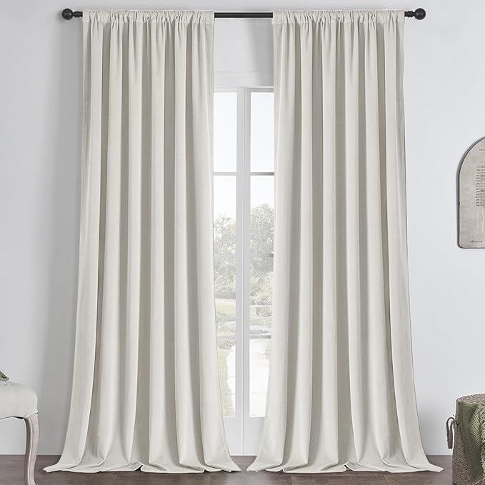 Joydeco White 100% Blackout Curtains 102 Inch 2 Panels, Luxury Thermal White by JOYDECO