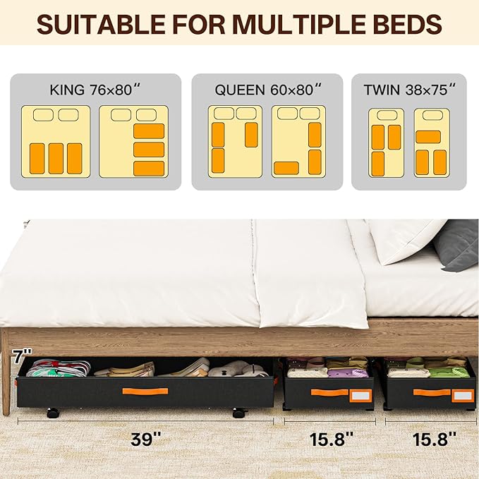 Under Bed Storage with Wheels 39inch, Extra Long Underbed Storage Containers - Image 6