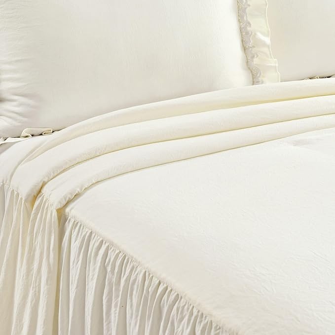 Lush Decor Ella Ruffle Lace Bedspread, 3 Piece Set, Neutral - Image 9