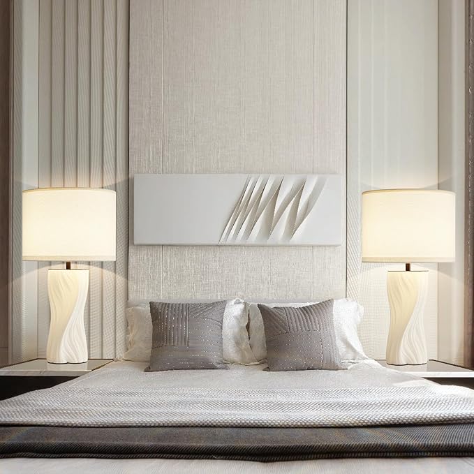 Modern Plug in Ceramic Table Lamps Large 26.75In White Table Lamp Living Room - Image 2