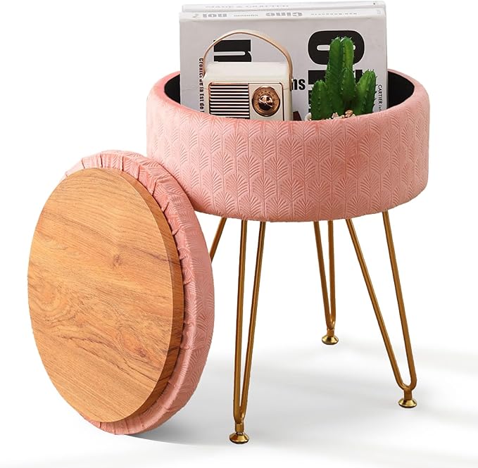 Cpintltr Foot Stool Velvet Storage Ottoman - Image 4