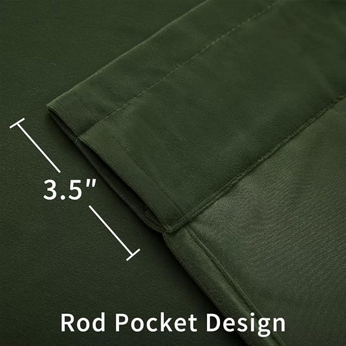 Joydeco Dark Olive Velvet Curtains 63 inch Length 2 Panels, Luxury Blackout Rod - Image 5
