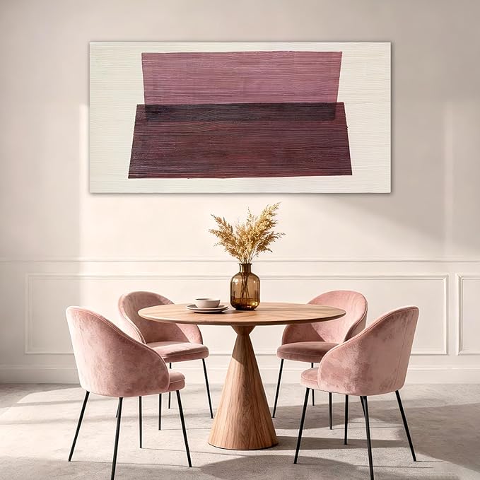 YETHEN WAL Neutral Burgundy Mauve Abstract Wall Art, Hand-Painted Textured - Image 3
