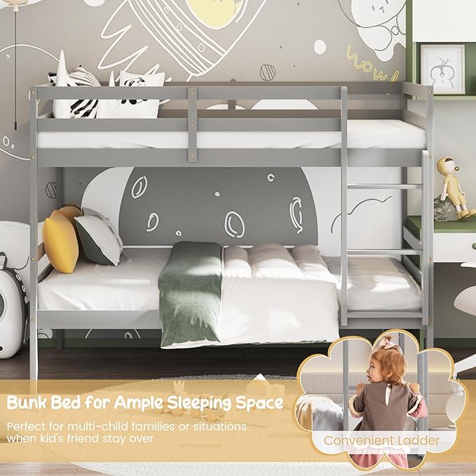 Giantex Bunk Bed Twin Over Twin, Solid Wood Bunk Bed - Image 3