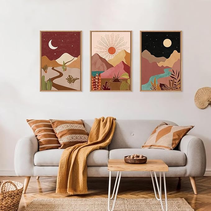 LHIUEM Large Boho Southwest Mountain Framed Canvas Wall Art, Abstract Desert - Image 2