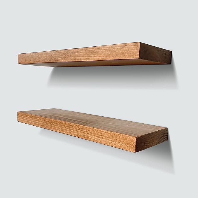 URBANDI, Rustic Floating Shelves, Hidden Bracket, Solid Wood, Heavy Duty - Image 4