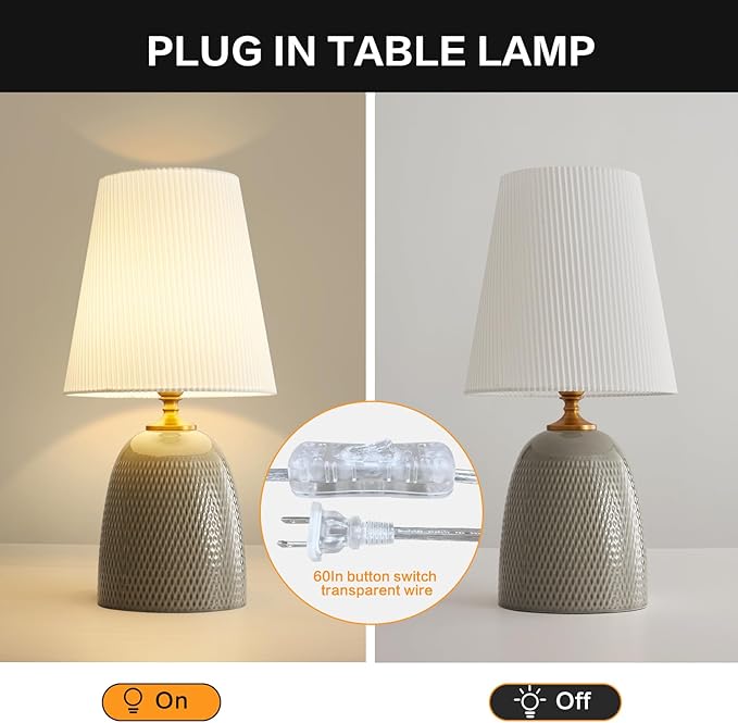 Gray Textured Ceramic Table Lamps 22.75", Modern Bedroom Table Lamp Decor - Image 6