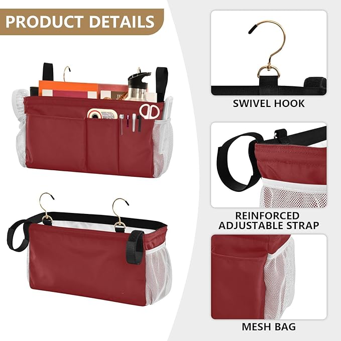 KOPIRIT Navy Red Bedside Caddy Storage Bag Bedside Organizer - Image 5