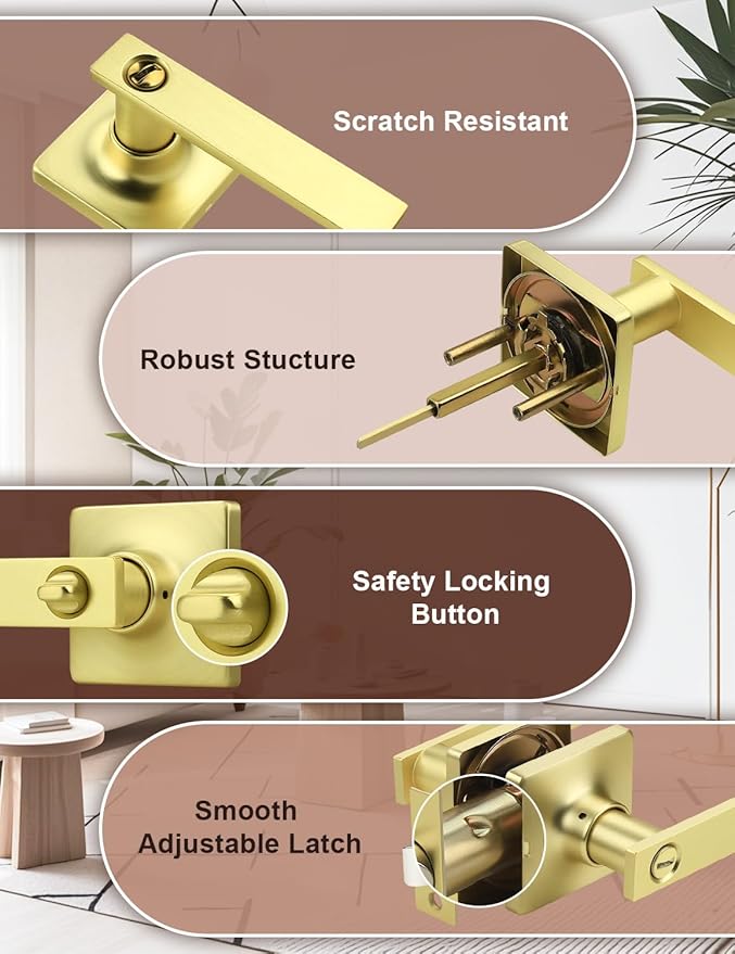 Mengico 1 Pack Gold Privacy Lever Door Handle Interior - Image 2